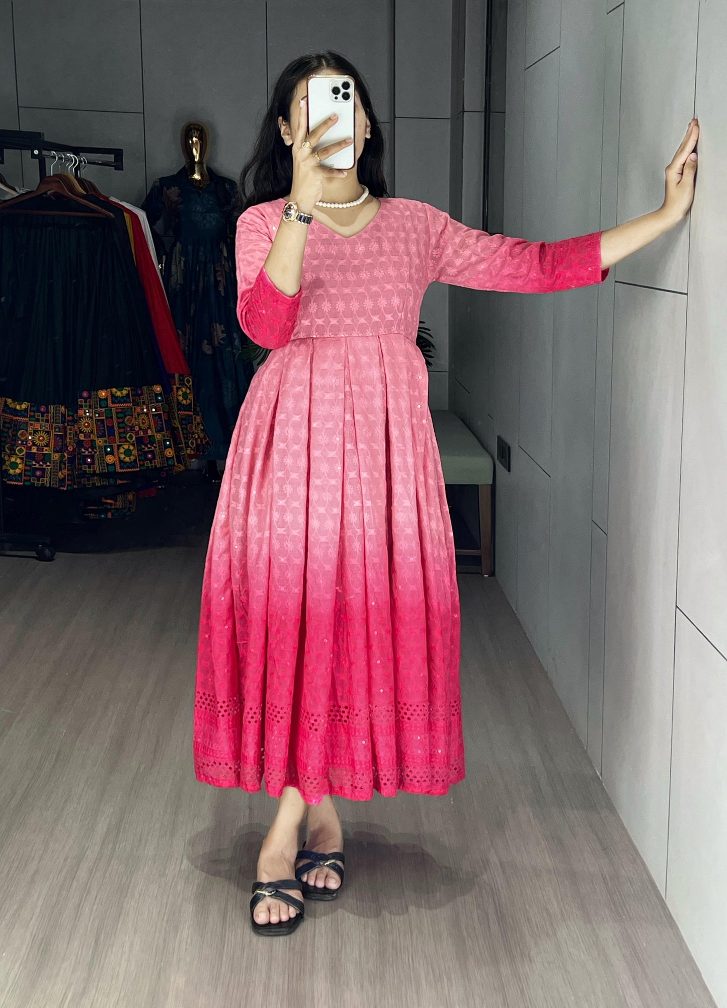 Chikankari Flairy Round Kurti !! Over Size Available