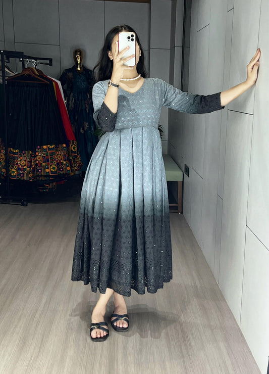 Chikankari Flairy Round Kurti !! Over Size Available