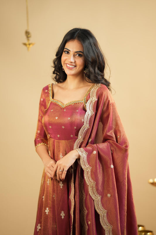 Beautiful Designer Gown on Simmer Silk febric With Inner and Thred With Sequnce work and Pent on Crep Febric and Dupatta on also Simmer Silk Febric with Thred with Sequnce work.