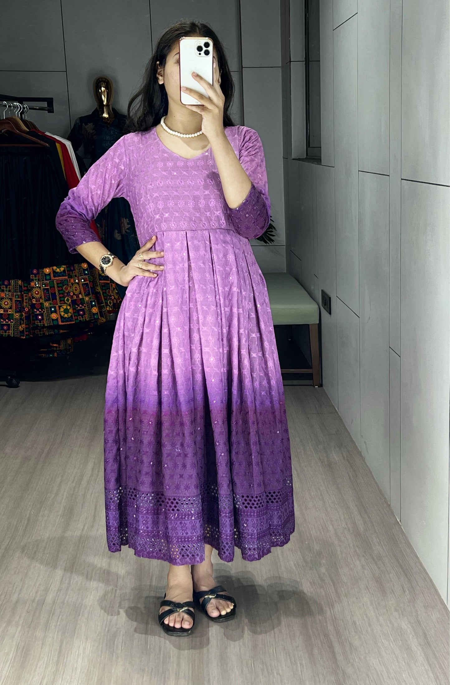 Chikankari Flairy Round Kurti !! Over Size Available