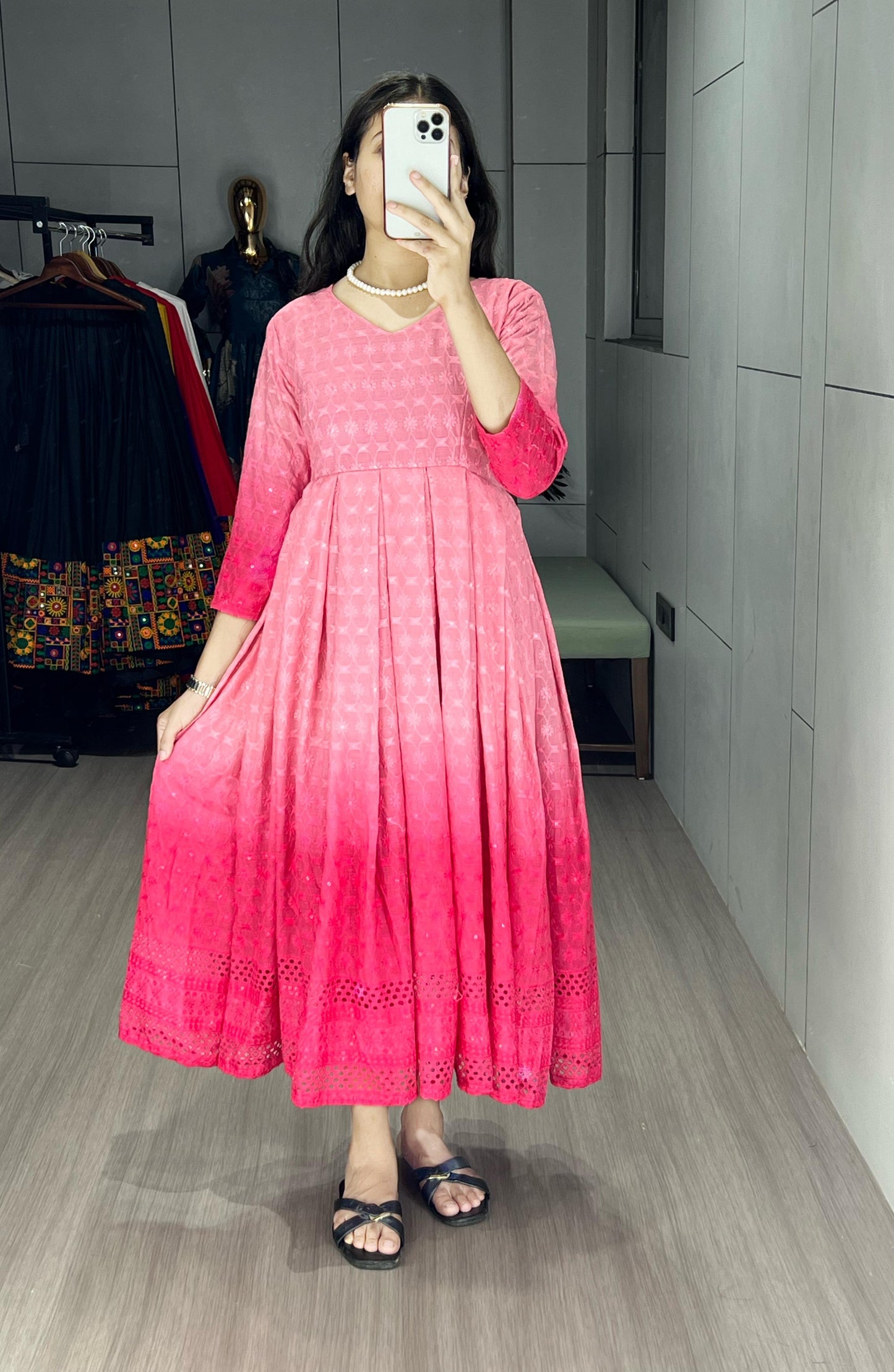 Chikankari Flairy Round Kurti !! Over Size Available