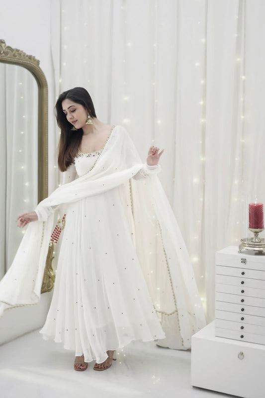 Anarkali on Faux Georgette With Hand work and Pent on Crep febric and Dupatta on also Faux Georgette febri With hand work & Facy Lace