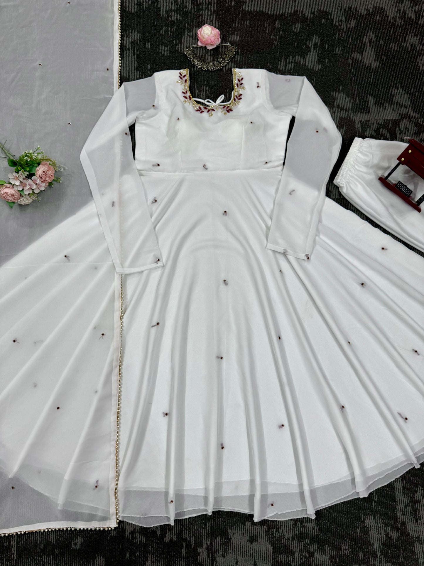 Anarkali on Faux Georgette With Hand work and Pent on Crep febric and Dupatta on also Faux Georgette febri With hand work & Facy Lace