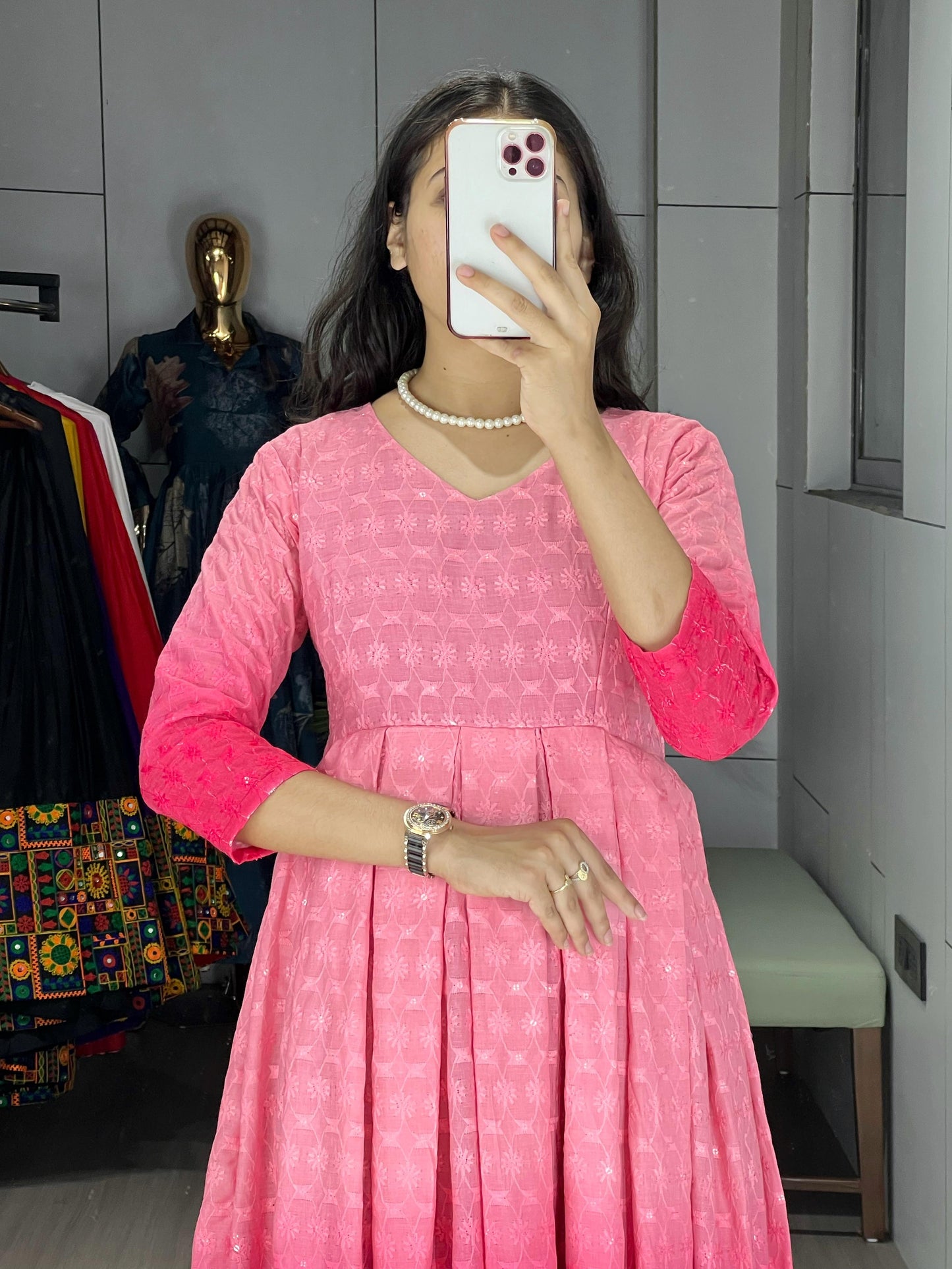 Chikankari Flairy Round Kurti !! Over Size Available