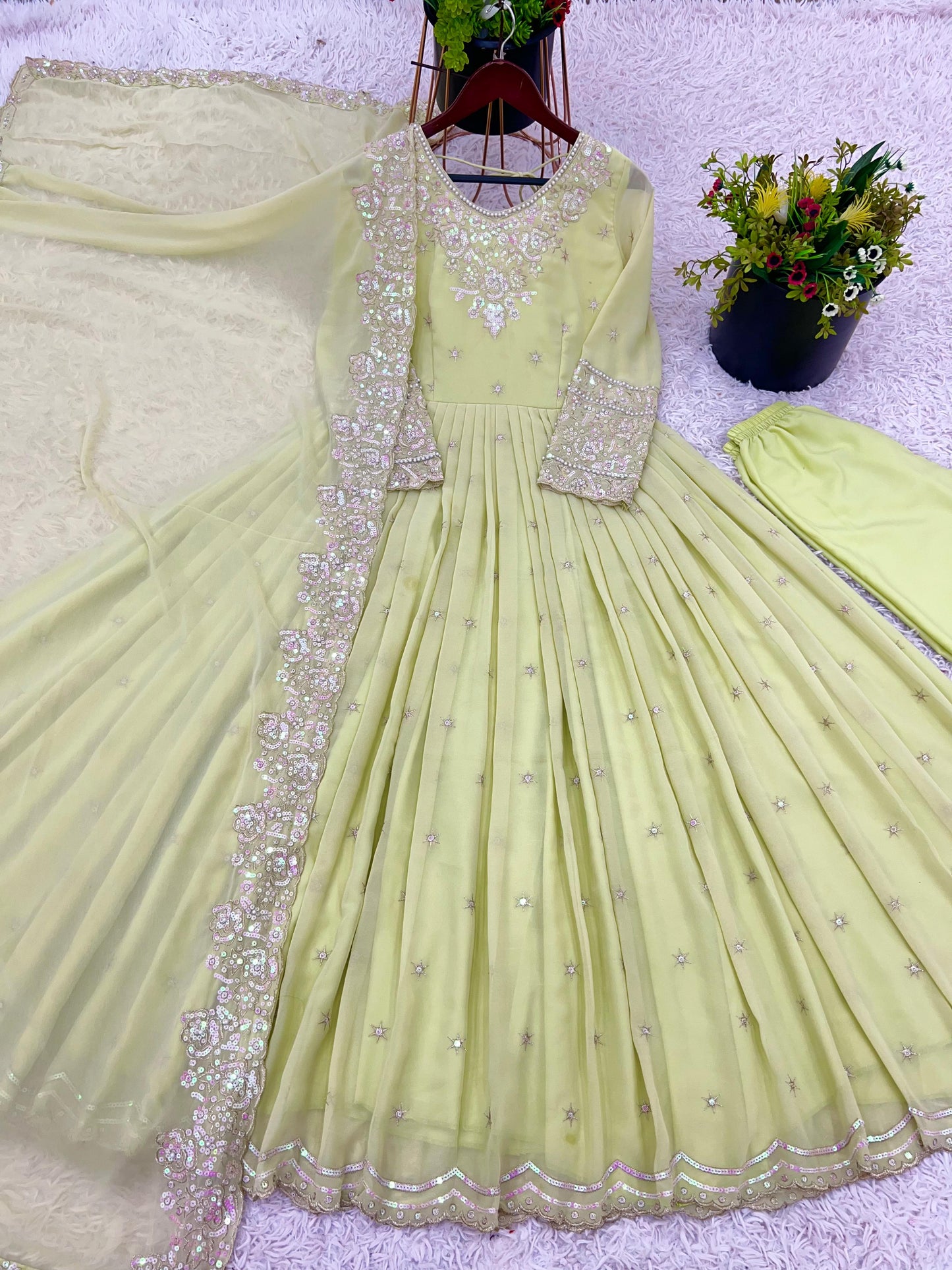 👉👗💥 *Launching New Designer Party Wear Look Full Heavy Embroidery Rembo Sequence Work Gown With Fully Stiched and Dupatta Ready to Wear Collection*💥👗💃🛍👌💕