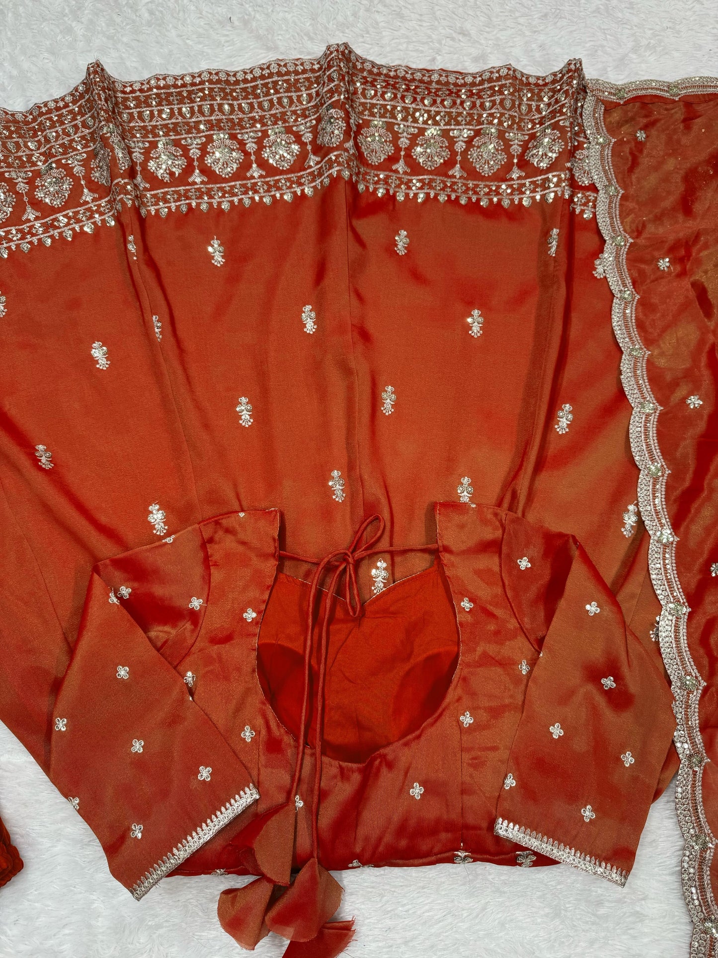 Beautiful Designer Gown on Simmer Silk febric With Inner and Thred With Sequnce work and Pent on Crep Febric and Dupatta on also Simmer Silk Febric with Thred with Sequnce work.