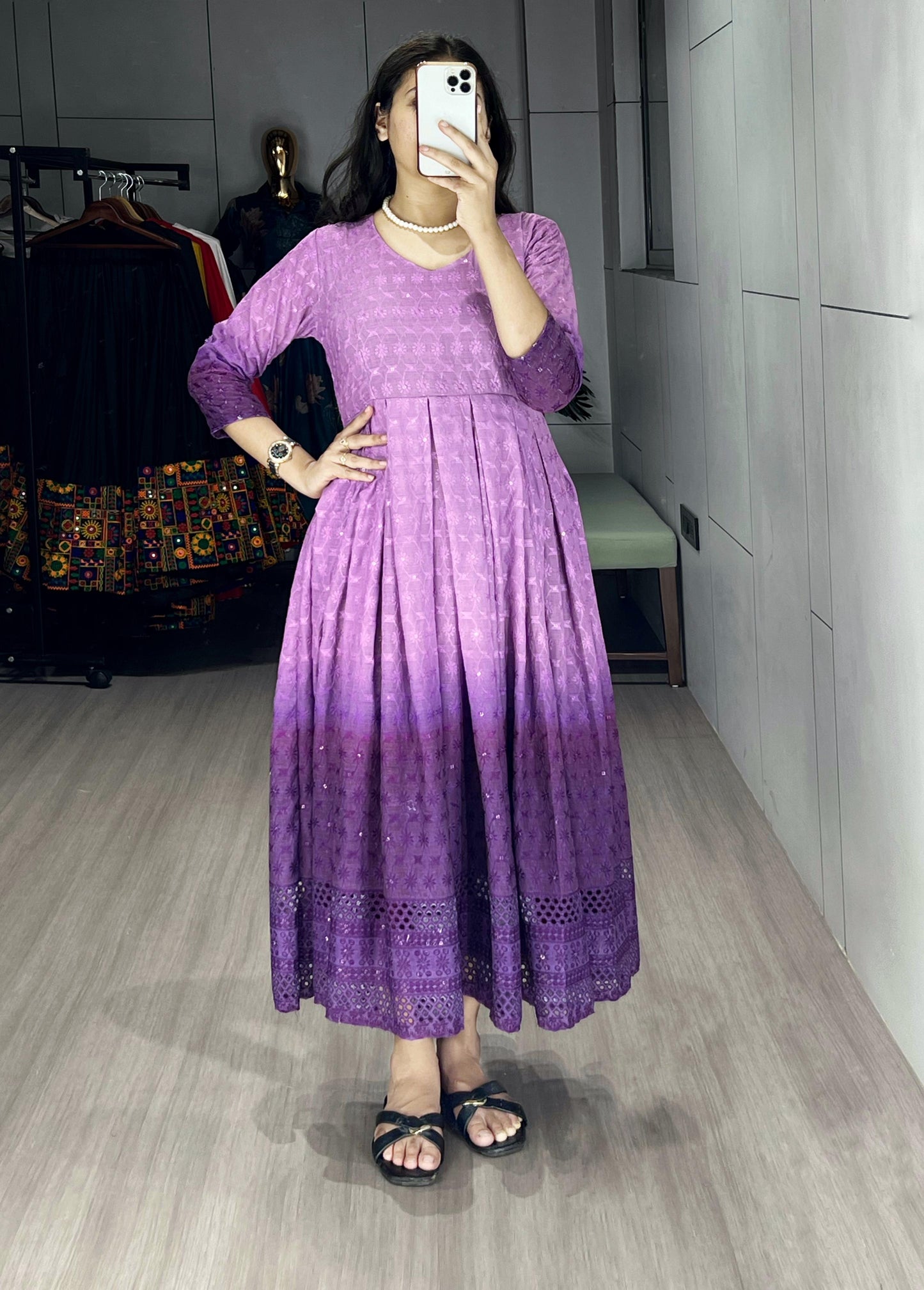 Chikankari Flairy Round Kurti !! Over Size Available