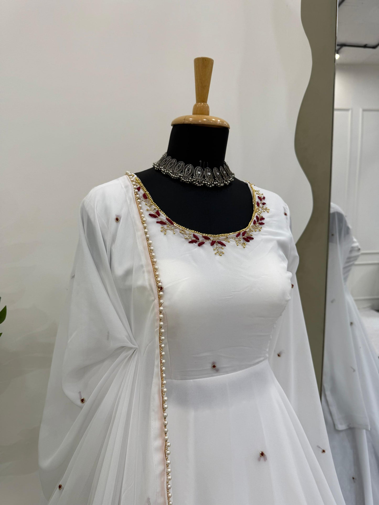 Anarkali on Faux Georgette With Hand work and Pent on Crep febric and Dupatta on also Faux Georgette febri With hand work & Facy Lace