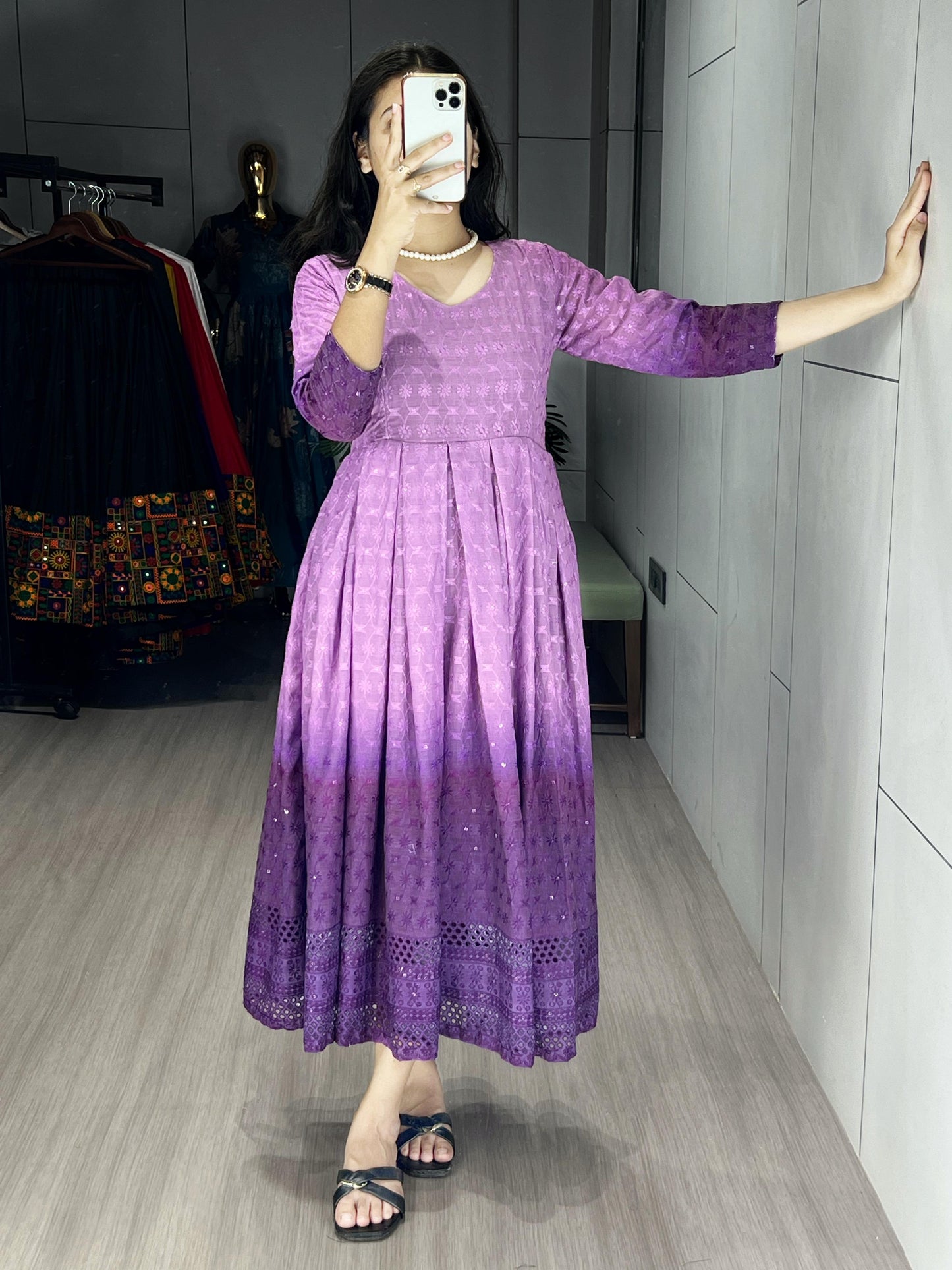 Chikankari Flairy Round Kurti !! Over Size Available