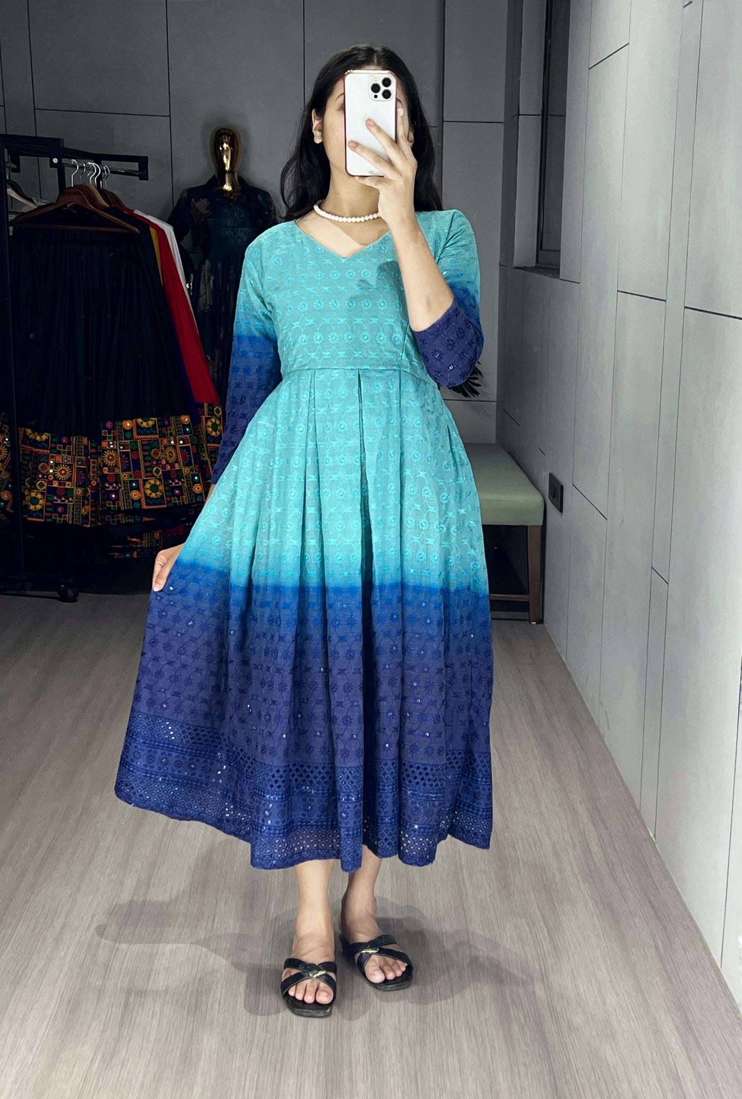 Chikankari Flairy Round Kurti !! Over Size Available