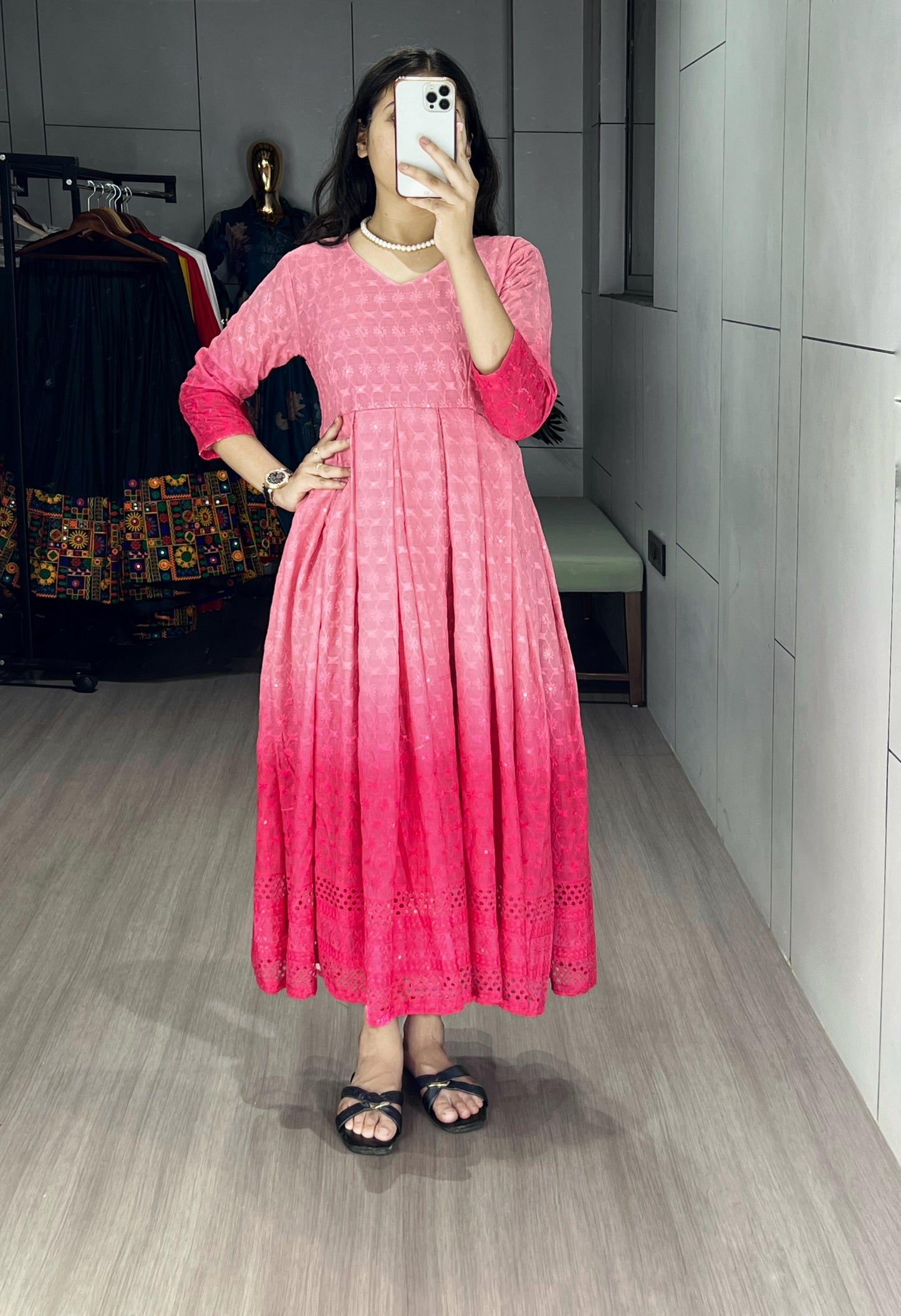 Chikankari Flairy Round Kurti !! Over Size Available