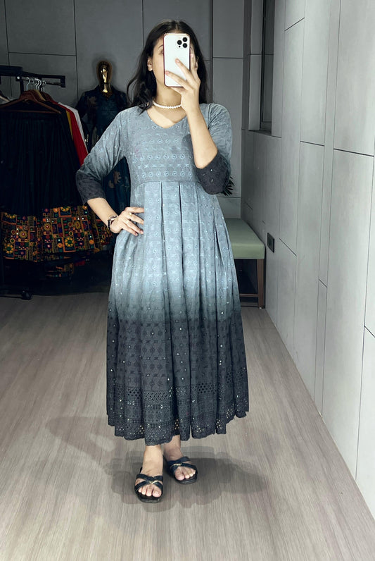 Chikankari Flairy Round Kurti !! Over Size Available