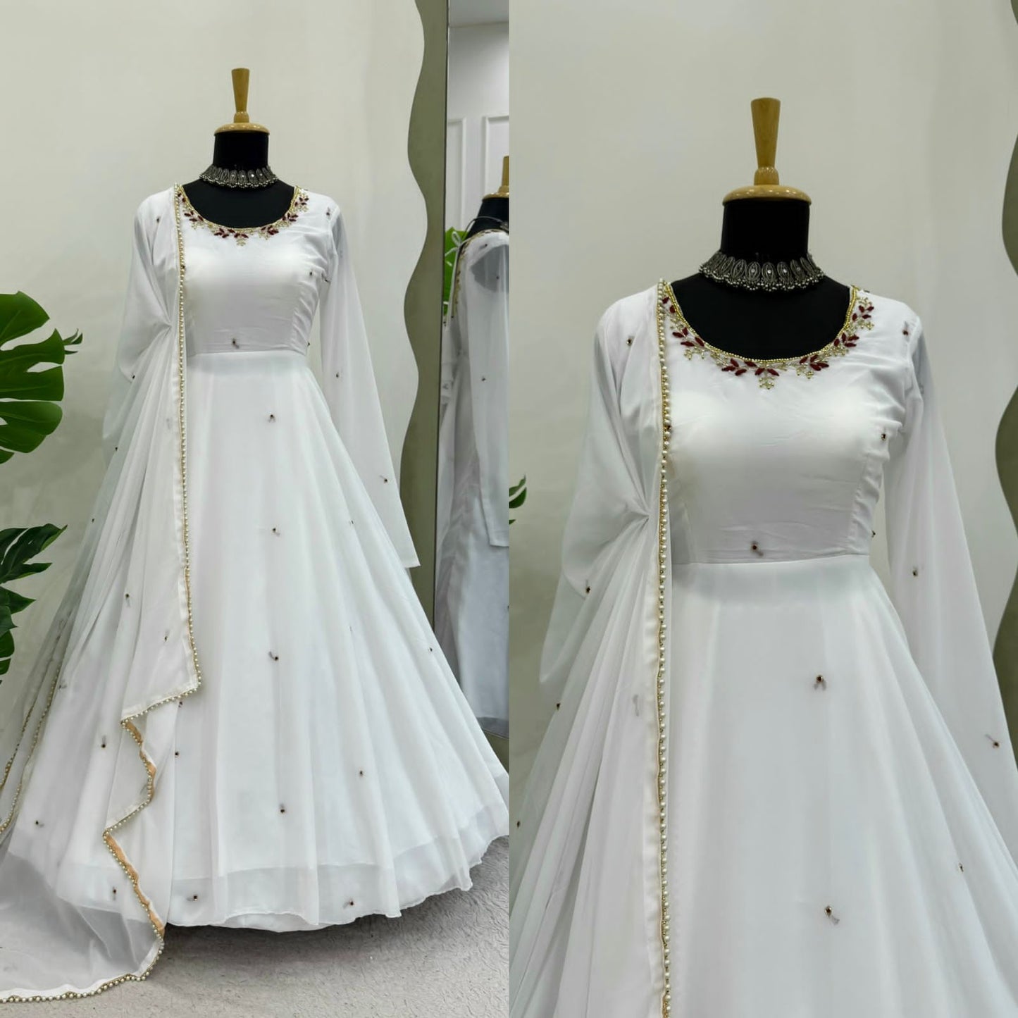 Anarkali on Faux Georgette With Hand work and Pent on Crep febric and Dupatta on also Faux Georgette febri With hand work & Facy Lace